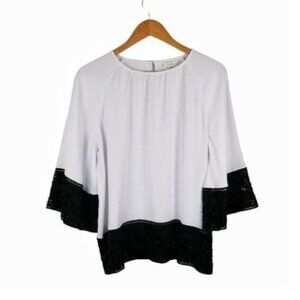 J. Jill for Christian Siriano Lace Trimmed Blouse Black White Medium Petite